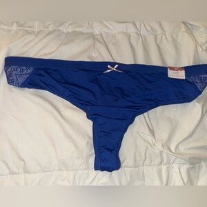 Cacique Royal Blue No-Show Thong with Lace Accents